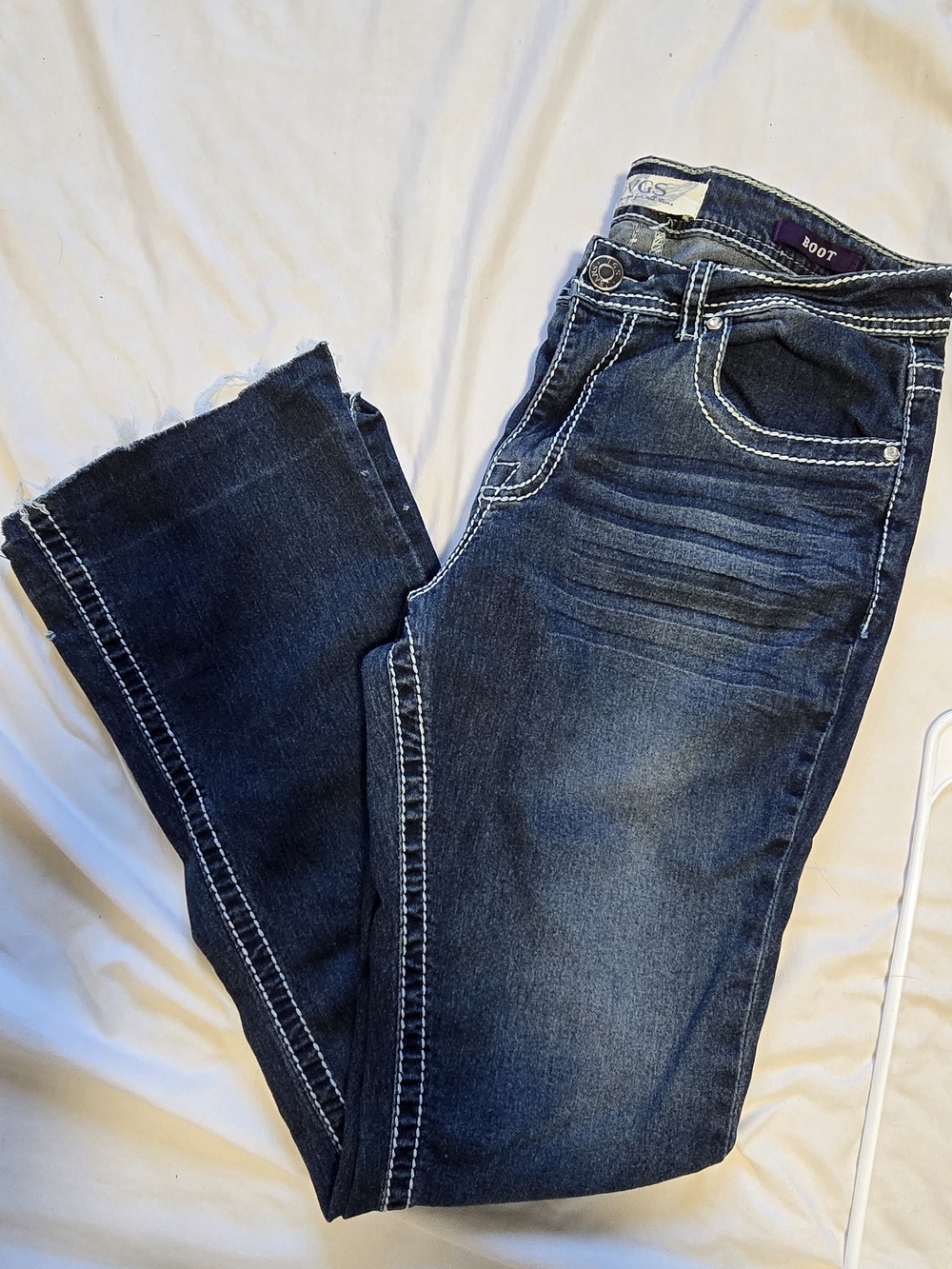 VGS Bootcut Jeans Women's Size 10 Dark Wash Embellished Pocket Raw Hem